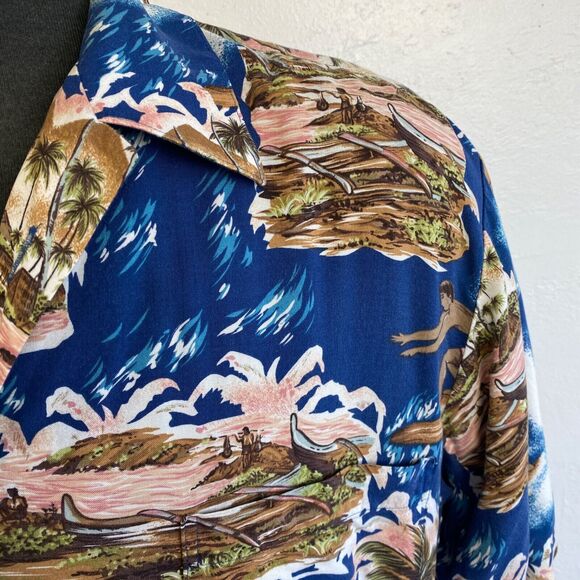Vintage 70s Joe Kealuhas Reyn Spooner Surfer Shirt XL Rayon Short Sleeves Button - Picture 3 of 13